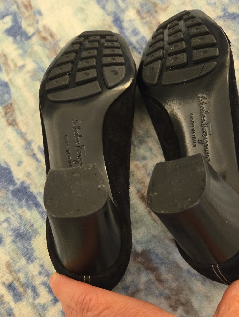 Salvatore Ferragamo Black Suede Loafers with Gold Buckles - Picture 4 of 9